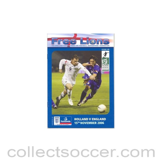 2006 Holland v England EFST programme 15/11/2006 Free Lions