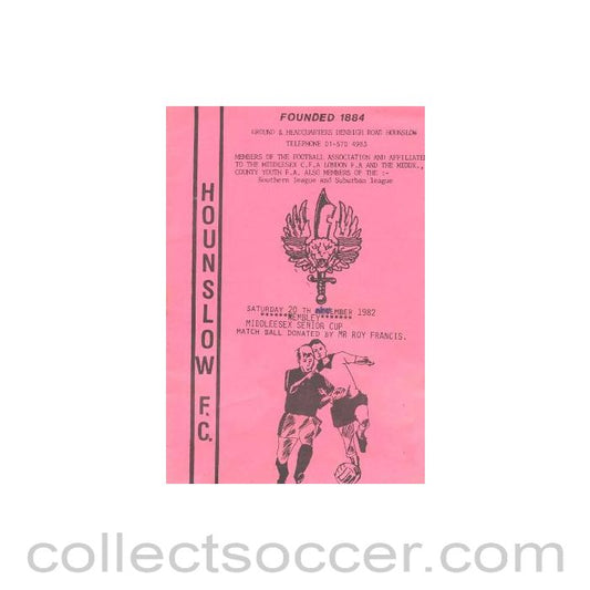 1982 - Hounslow Town v Wembley official programme 20/12/1982