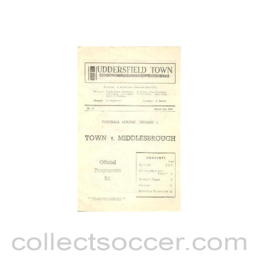 1948 - Huddersfield Town v Middlesbrough official programme 13/03/1948