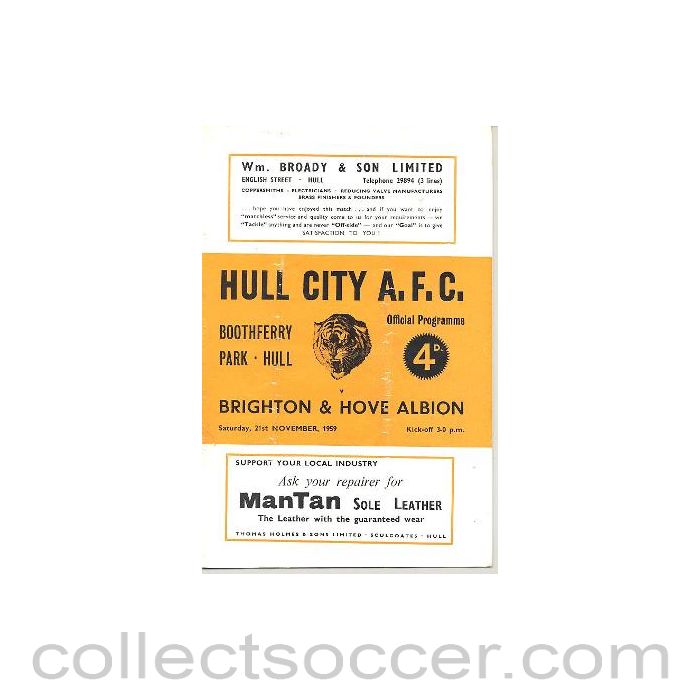 1959 - Hull City v Brighton & Hove official programme 21/11/1959