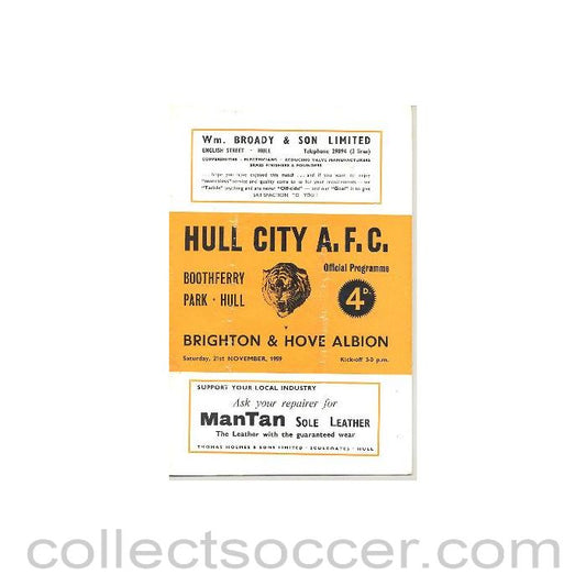 1959 - Hull City v Brighton & Hove official programme 21/11/1959