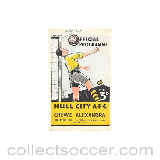 1949 - Hull City v Crewe Alexandra official programme 16/04/1949