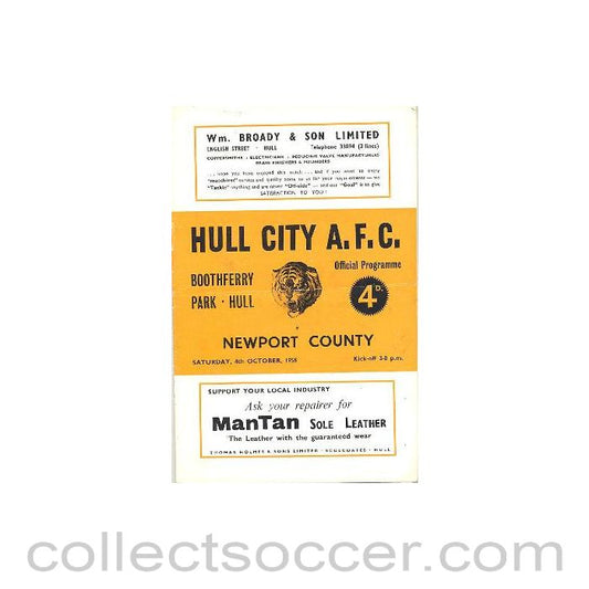 1958 - Hull City v Newport County official programme 04/10/1958