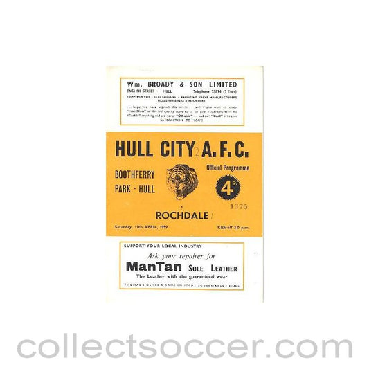 1959 - Hull City v Rochdale official programme 11/04/1959