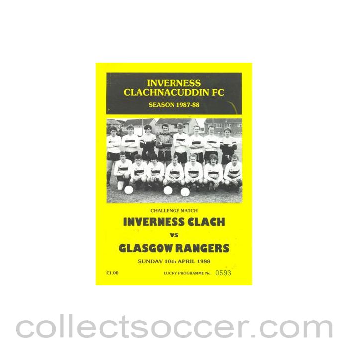 1988 - Inverness Clachnacuddin v Glasgow Rangers official programme 10/04/1988 Challenge Match