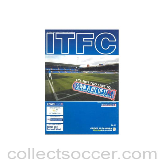 2004 - Ipswich Town v Crewe Alexandra official programme 17/01/2004 Football League