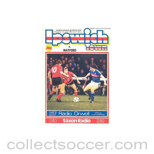 1986 - Ipswich Town v Watford official programme 01/01/1986 Canon League