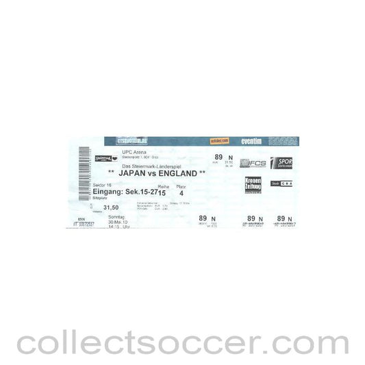 2010 - Japan v England ticket 30/05/2010