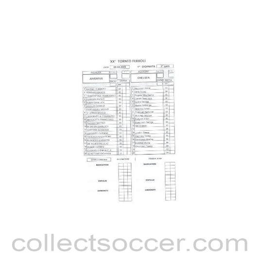 2009 - Juventus v Chelsea - Chelsea Youth Team Tournament Italy 2009 Teamsheet 30/04/2009