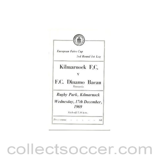 1969 - Kilmarnock v Dynamo Bacau European Fairs Cup Third Round First Leg official programme 17/12.1969