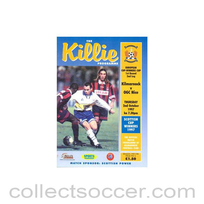 1997 - Kilmarnock v Nice official programme 02/10/1997 Cup Winners Cup