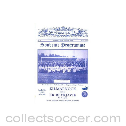 1999 - Kilmarnock v Reykjavik official programme 26/08/1999 UEFA Cup