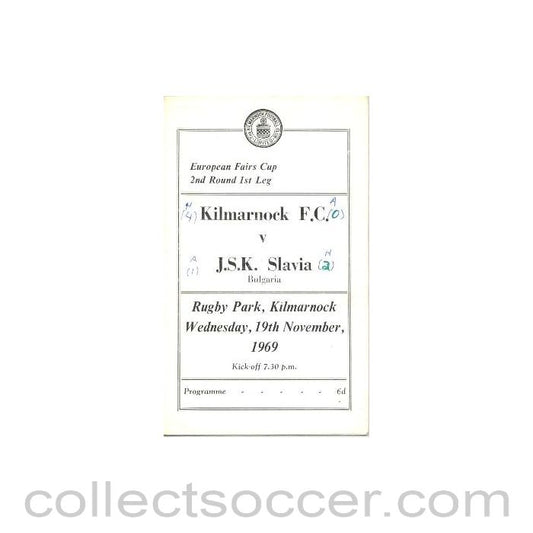 1969 Kilmarnock v Slavia, Bulgaria European Fairs Cup Second Round First Leg official programme 19/11/1969