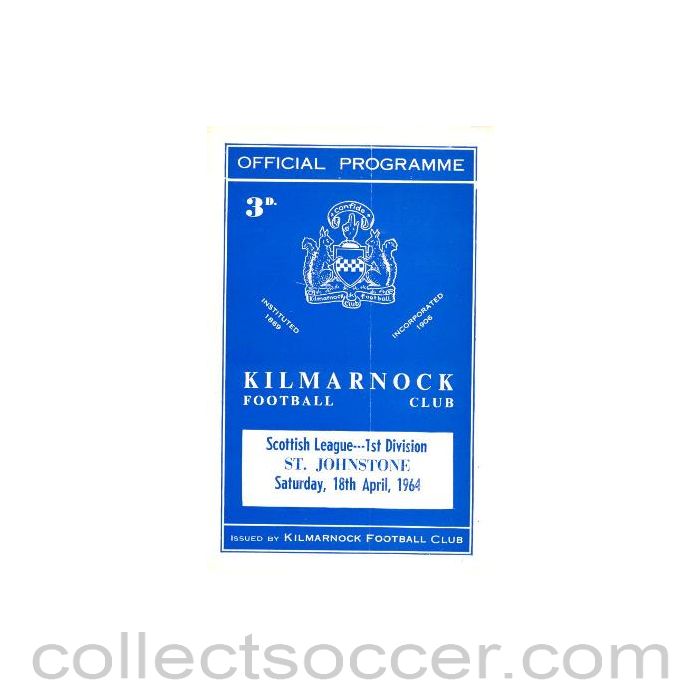 1964 - Kilmarnock v St. Johnstone official programme 18/04/1964