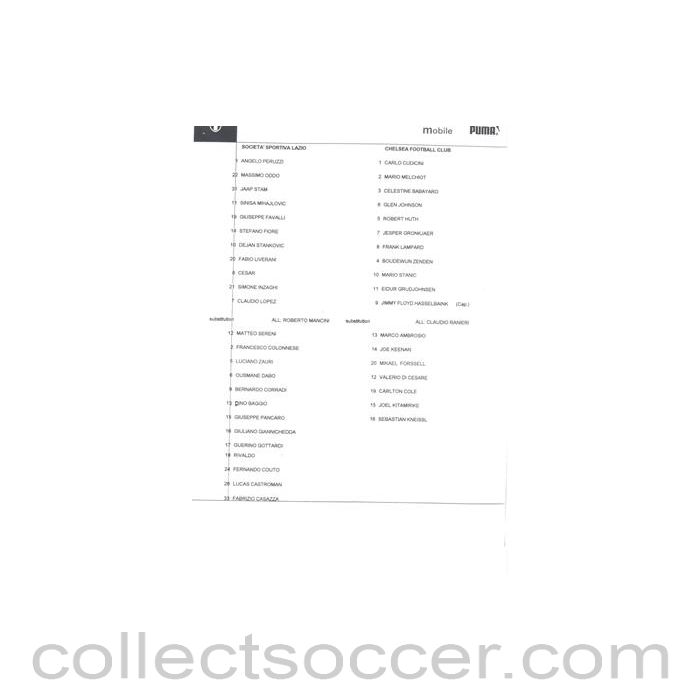2003 - Lazio v Chelsea official teamsheet 04/11/2003
