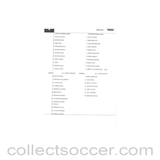 2003 - Lazio v Chelsea official teamsheet 04/11/2003