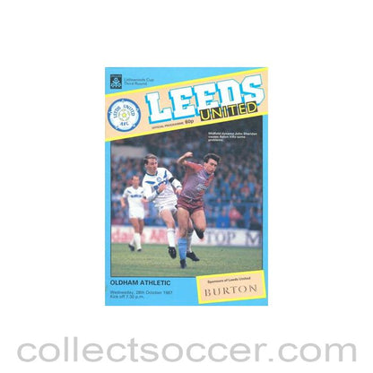 1987 - Leeds United v Oldham Athletic official programme 28/10/1987 Littlewoods Cup