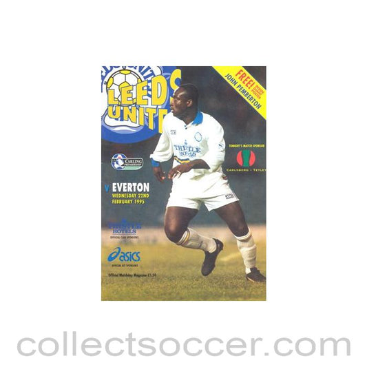1995 - Leeds United v Everton official programme 22/02/1995 Premier League, with a giant John Pemberton poster
