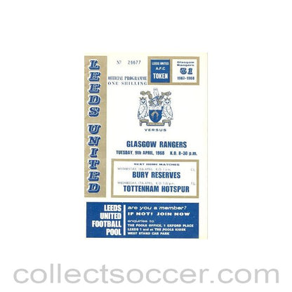 1968 - Leeds United v Glasgow Rangers official programme 09/04/1968