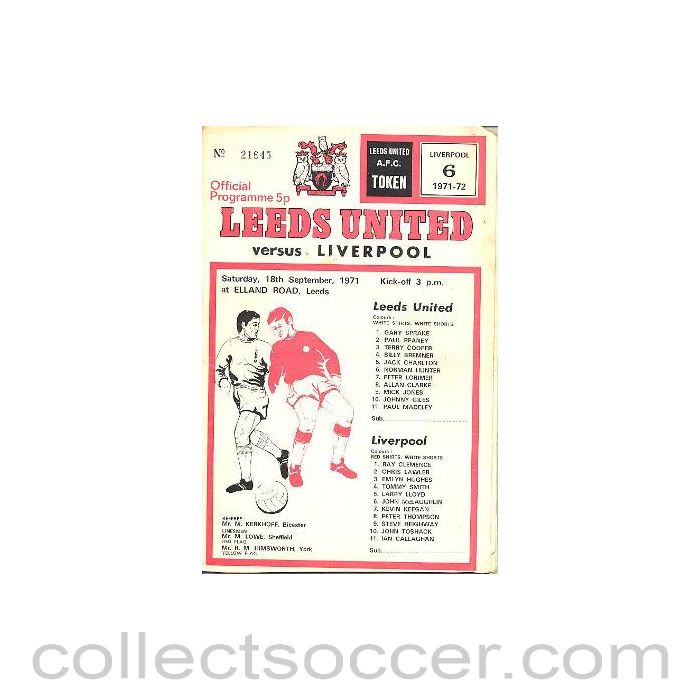 1971 - Leeds United v Liverpool official programme 18/09/1971