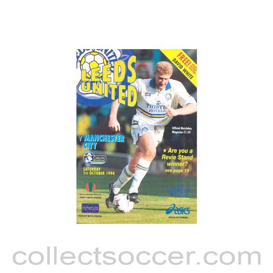 1994 - Leeds United v Manchester City official programme 01/10/1994 Premier League, with a giant David White poster