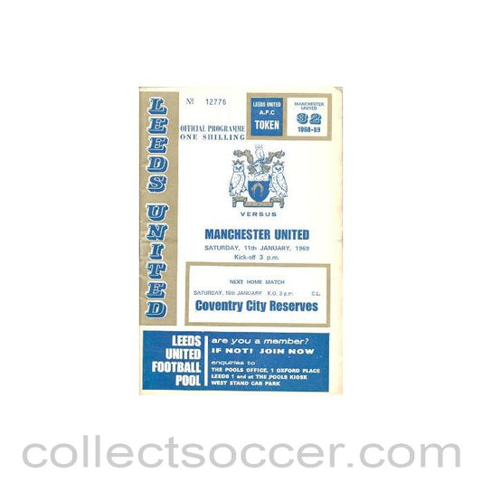 1969 - Leeds United v Manchester United official programme 11/01/1969 Football League