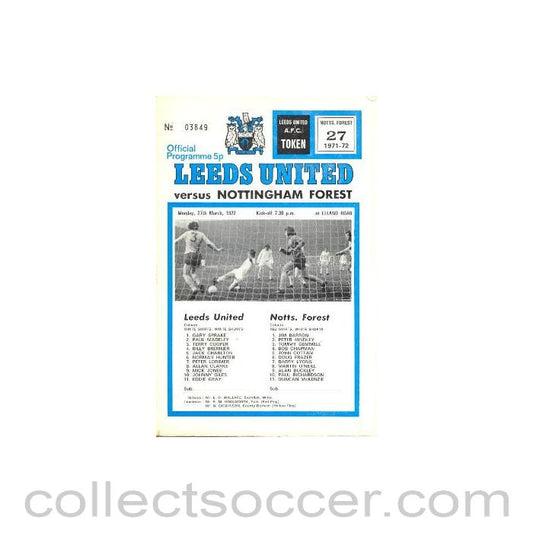 1972 - Leeds United v Nottingham Forest officialst programme 27/03/1972 Football League