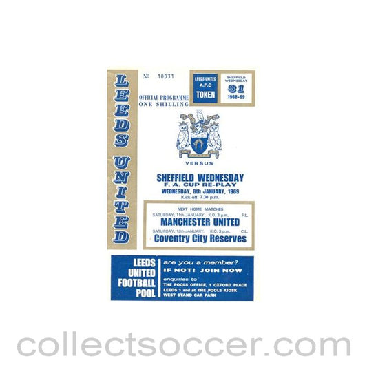 1969 - Leeds United v Sheffield Wednesday officialst programme 08/01/1969 F.A. Cup