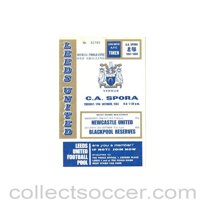 1967 - Leeds United v Spora official programme 17/10/1967