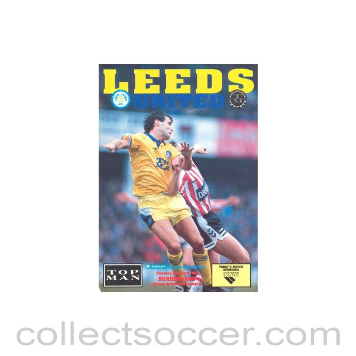 1991 - Leeds United v Sunderland official programme 02/04/1991 Football League, with a teamsheet