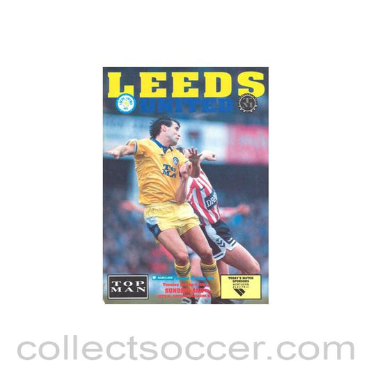 1991 - Leeds United v Sunderland official programme 02/04/1991 Football League, with a teamsheet