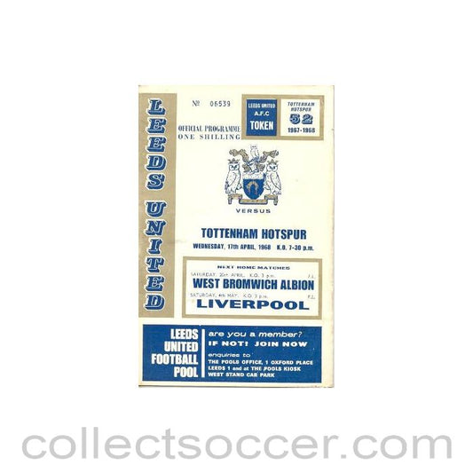 1968 - Leeds United v Tottenham Hotspur official programme 17/04/1968 Football League
