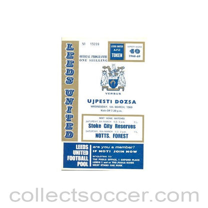 1969 - Leeds United v Ujpesti Dozsa official programme 05/03/1969