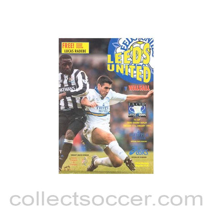 1995 - Leeds United v Walsall official programme 17/01/1995 F.A. Cup, with a giant Lucas Radebe poster and a teamsheet