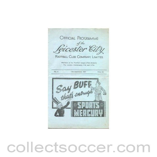 1937 - Leicester City v Arsenal official programme 11/09/1937
