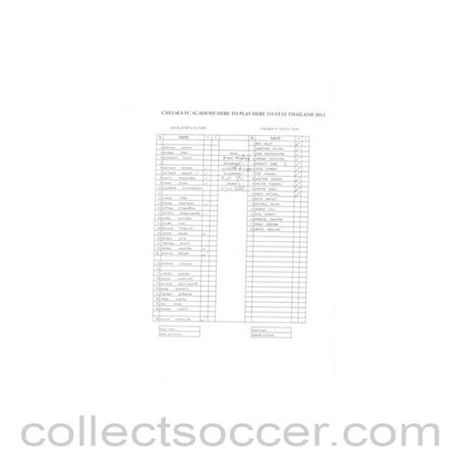 2012 - Leo All Star U19 Thailand vChelsea Youth Team official teamsheet July 2012
