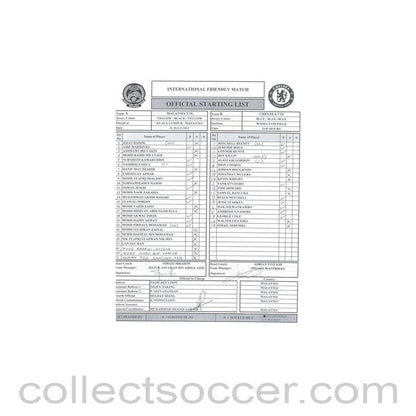 2012 - Malaysia U19 v Chelsea U18 official teamsheet/programme 31/07/2012