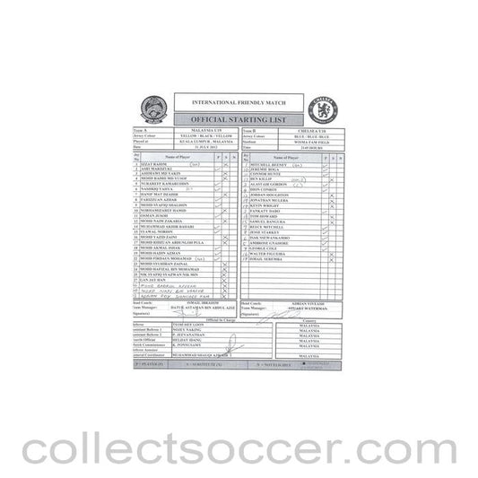 2012 - Malaysia U19 v Chelsea U18 official teamsheet/programme 31/07/2012
