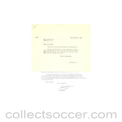 1962 - Letter from Arsenal Stadium, originally signed by the Secretary, of 22/11/1962
