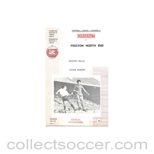 1972 - Leyton Orient v Preston North End official programme 29/01/1972 Football League