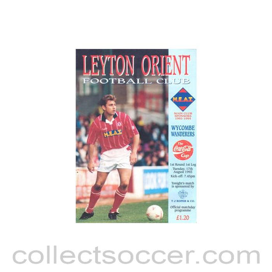 1993 - Leyton Orient v Wycombe Wanderers official programme 17/08/1993 Coca Cola Cup