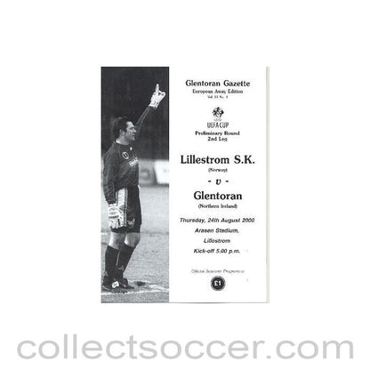 2000 - Lillestrom Norway v Glentoran official programme 24/08/2000 UEFA Cup