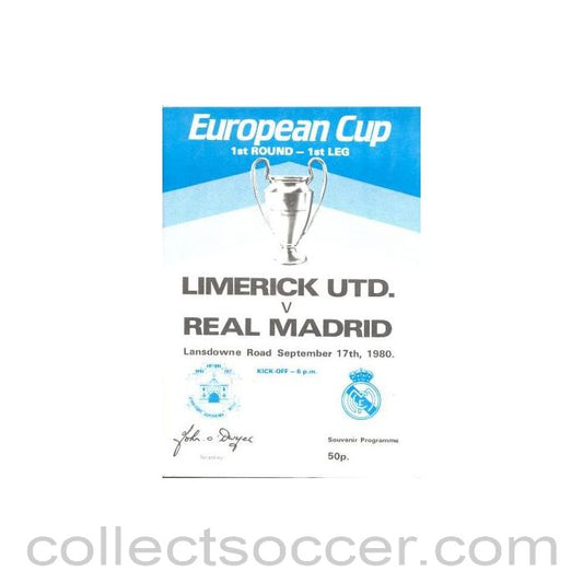 1980 Limerick v Real Madrid official programme 17/09/1980 European Cup