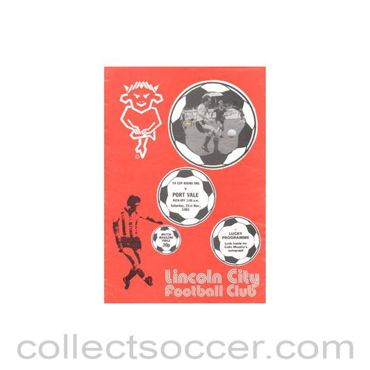 1981 - Lincoln City v Port Vale official programme 21/11/1981 F.A. Cup