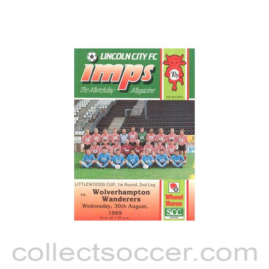 1989 - Lincoln City v Wolverhampton Wanderers official programme 30/08/1989 Littlewooda Cup
