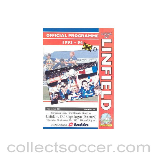 1993 - Linfield v Copenhagen official programme 16/09/1993