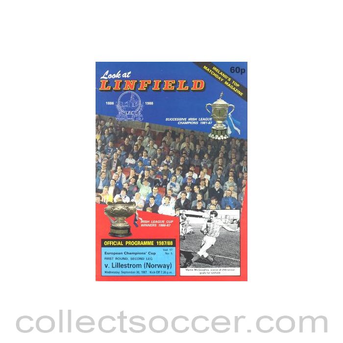 1987 - Linfield v Lillestrom, Norway official programme 30/09/1987 European Cup