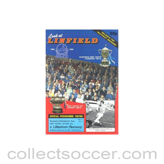 1987 - Linfield v Lillestrom, Norway official programme 30/09/1987 European Cup