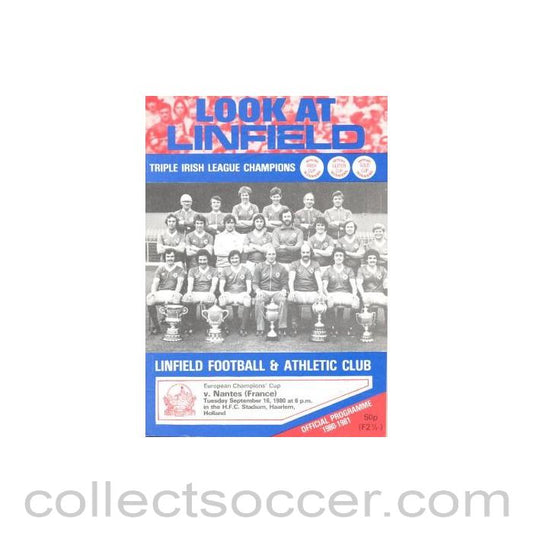 1980 - Linfield v Nantes official programme 16/09/1980 Champions League