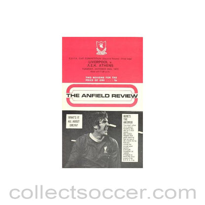 1972 - Liverpool v AEK Athens UEFA Cup official programme 24/10/1972